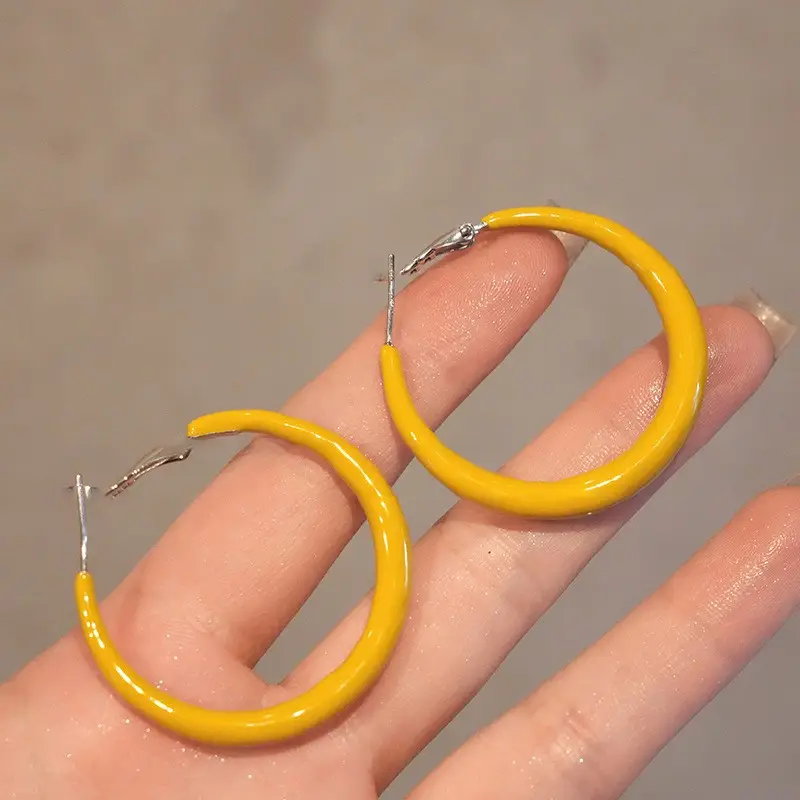 European and American Cross-Border Silver Needle Hoop Earrings, Metal Minimalist Style, Fashionable Versatile Simple Earrings with a Unique Design
