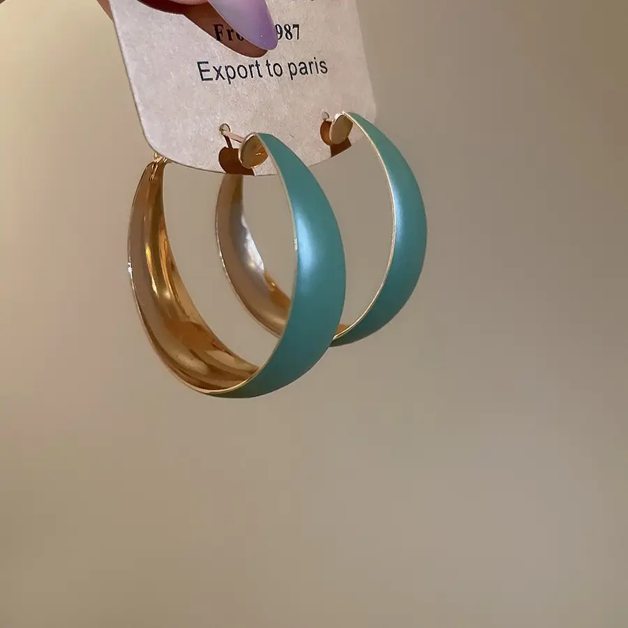 European and American Cross-Border Silver Needle Hoop Earrings, Metal Minimalist Style, Fashionable Versatile Simple Earrings with a Unique Design