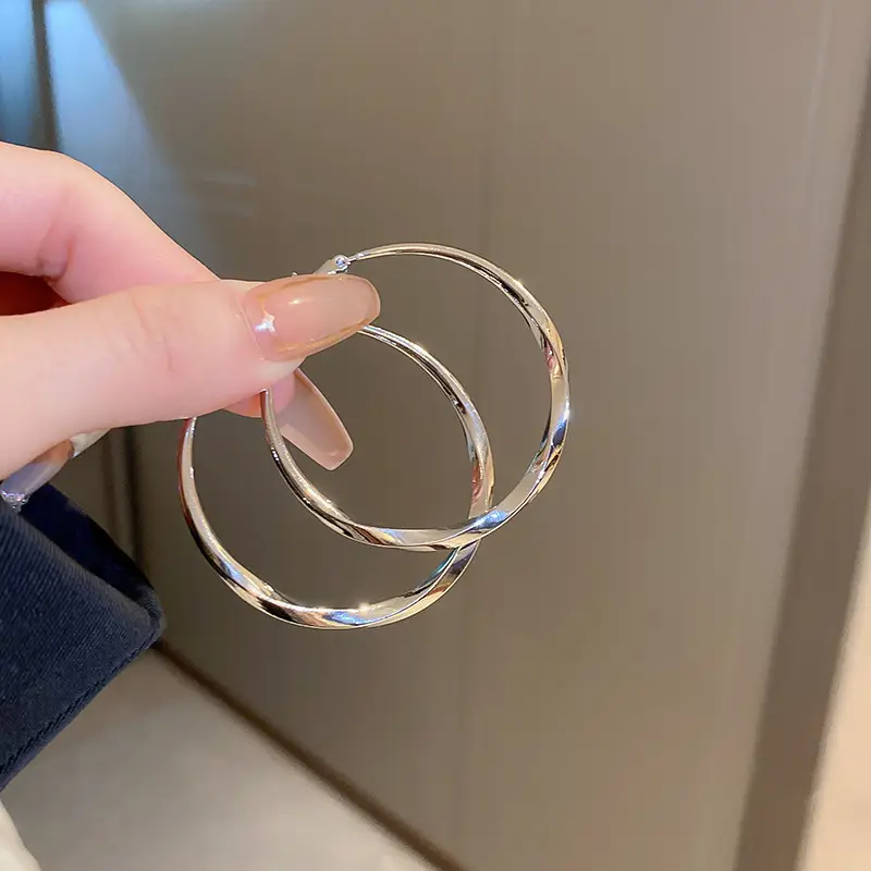 European and American Cross-Border Silver Needle Hoop Earrings, Metal Minimalist Style, Fashionable Versatile Simple Earrings with a Unique Design