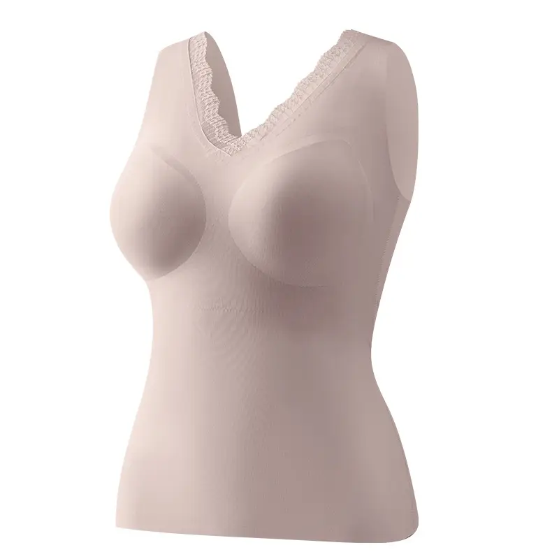 Seamless Bra-Free Ice Silk Vest for Middle-Aged and Elderly Mothers, Large Size Thin Vest with Built-In Chest Pads