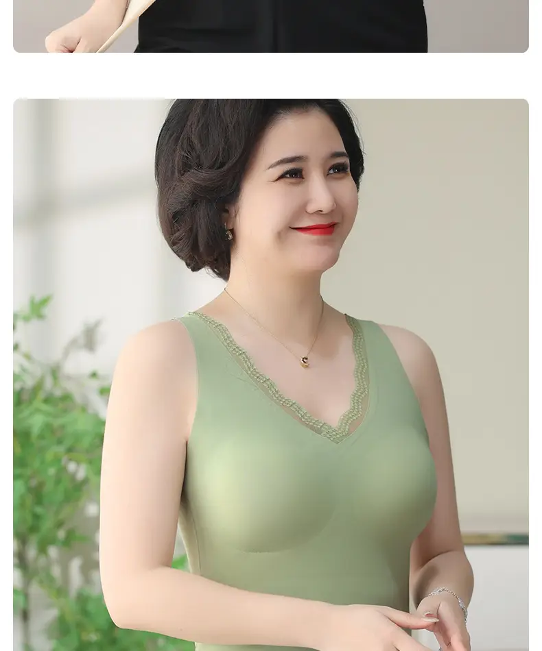 Seamless Bra-Free Ice Silk Vest for Middle-Aged and Elderly Mothers, Large Size Thin Vest with Built-In Chest Pads — feature 24