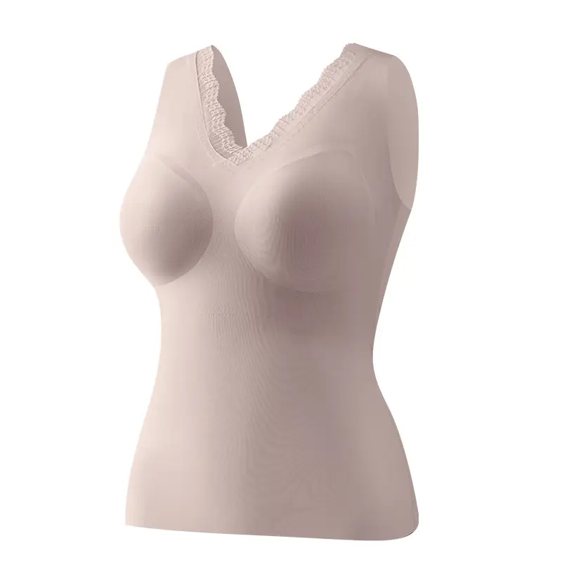 Seamless Bra-Free Ice Silk Vest for Middle-Aged and Elderly Mothers, Large Size Thin Vest with Built-In Chest Pads