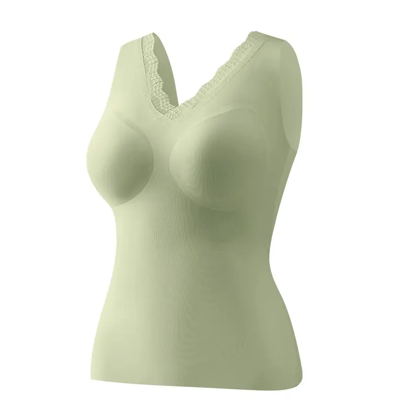 Seamless Bra-Free Ice Silk Vest for Middle-Aged and Elderly Mothers, Large Size Thin Vest with Built-In Chest Pads