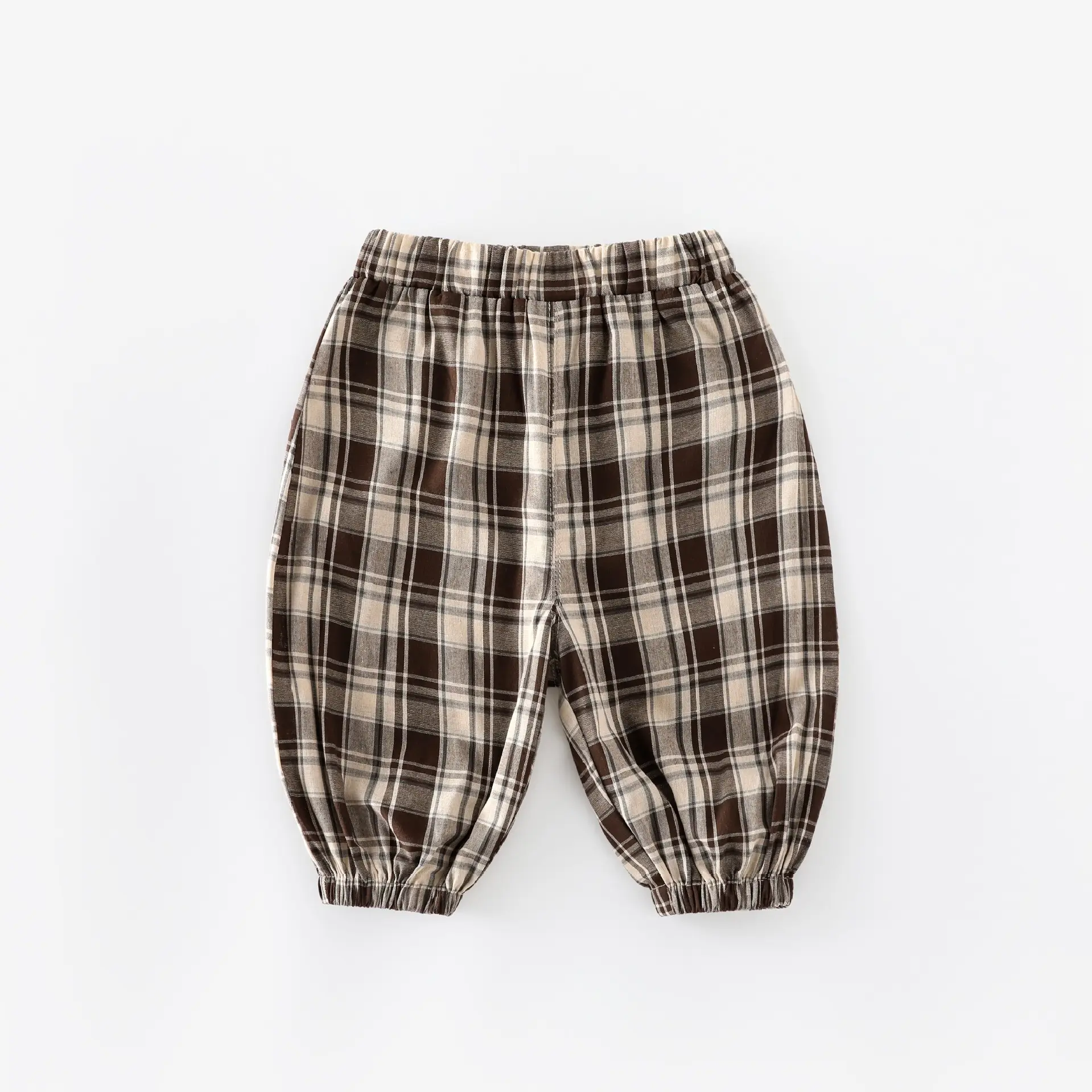 Children's Cartoon Printed Sweatshirt Set Brown Plaid - Image 4