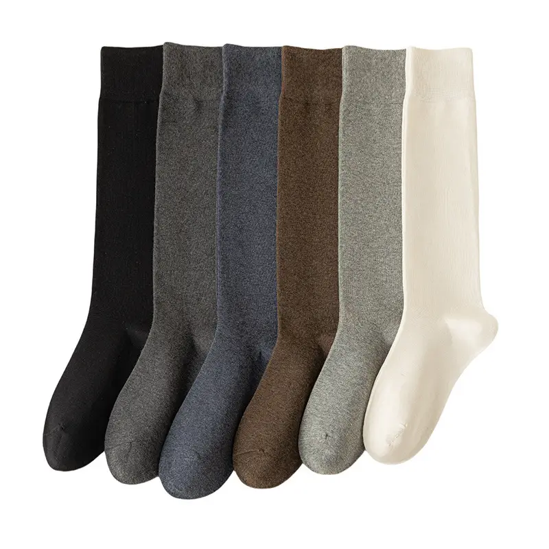 Men's Long Socks for Autumn and Winter, Solid Color Cotton Socks, High Tube Socks, Winter Calf Socks, Extra Long Tube Men's Socks