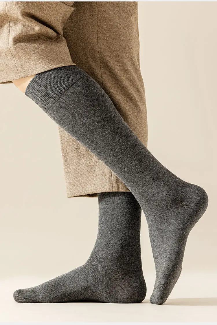 Men's Long Socks for Autumn and Winter, Solid Color Cotton Socks, High Tube Socks, Winter Calf Socks, Extra Long Tube Men's Socks — feature 14