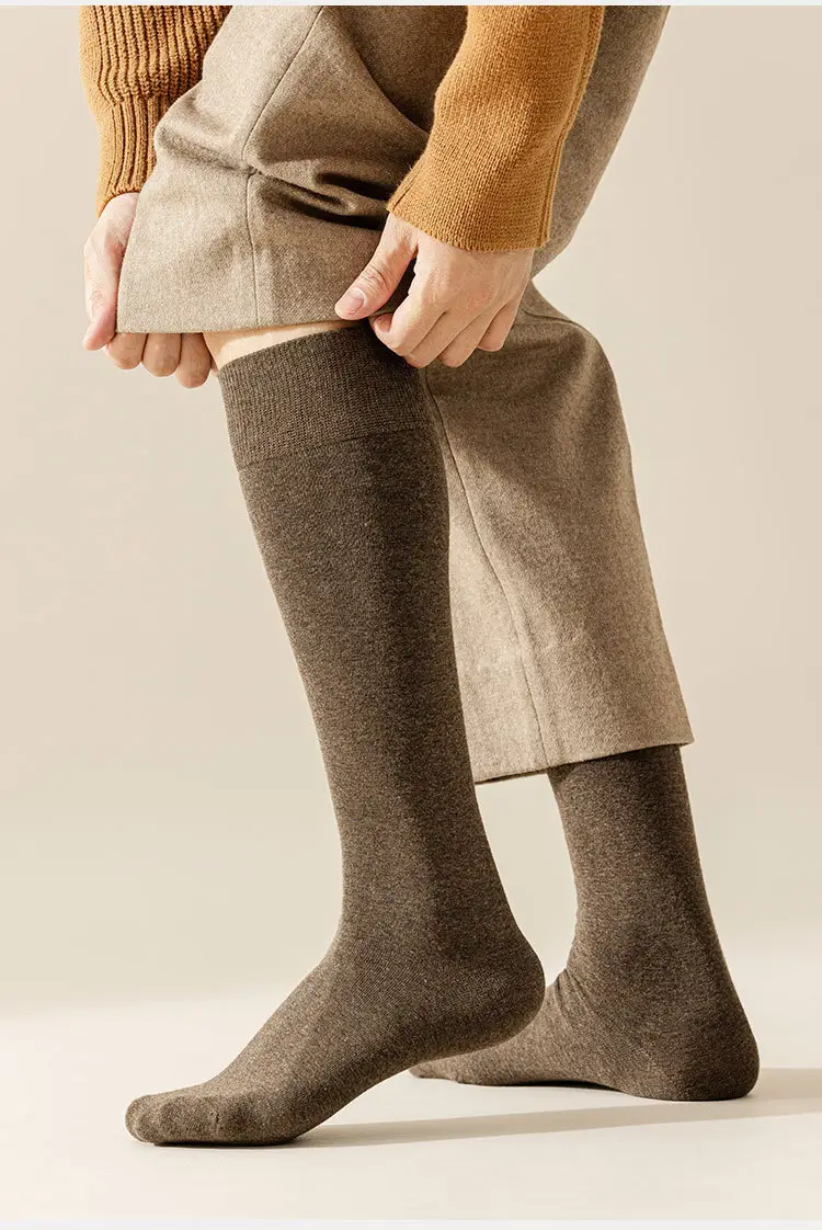 Men's Long Socks for Autumn and Winter, Solid Color Cotton Socks, High Tube Socks, Winter Calf Socks, Extra Long Tube Men's Socks — feature 15