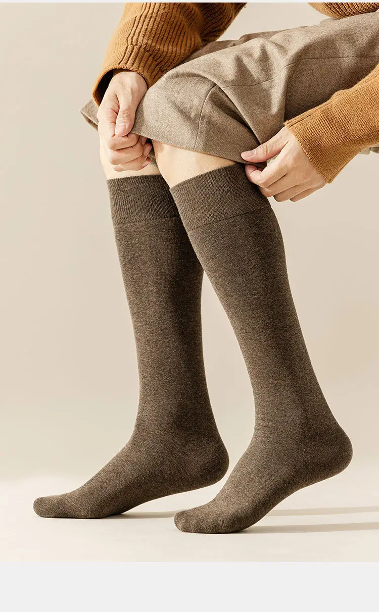 Men's Long Socks for Autumn and Winter, Solid Color Cotton Socks, High Tube Socks, Winter Calf Socks, Extra Long Tube Men's Socks — feature 16