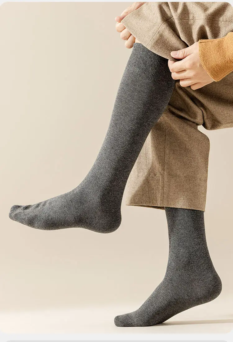Men's Long Socks for Autumn and Winter, Solid Color Cotton Socks, High Tube Socks, Winter Calf Socks, Extra Long Tube Men's Socks — feature 5