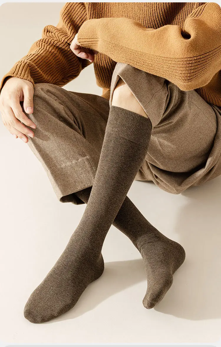 Men's Long Socks for Autumn and Winter, Solid Color Cotton Socks, High Tube Socks, Winter Calf Socks, Extra Long Tube Men's Socks — feature 7