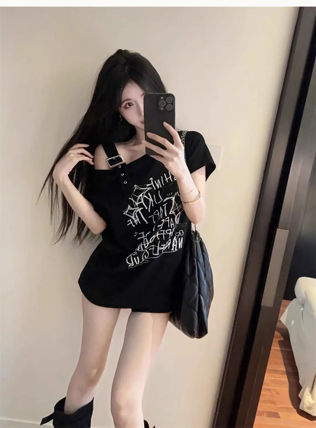 American-Style Hong Kong Fashion Spicy Girl Off-Shoulder Short-Sleeve T-Shirt for Women, Summer Design, Niche Style, Sweet and Cool, Loose Fit, Slimming Top — feature 23