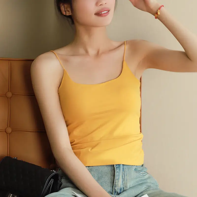 Chic Summer Thin Camisole with Built-In Bra Pads for Women, Suitable for Wearing as an Outer Layer or Base Layer