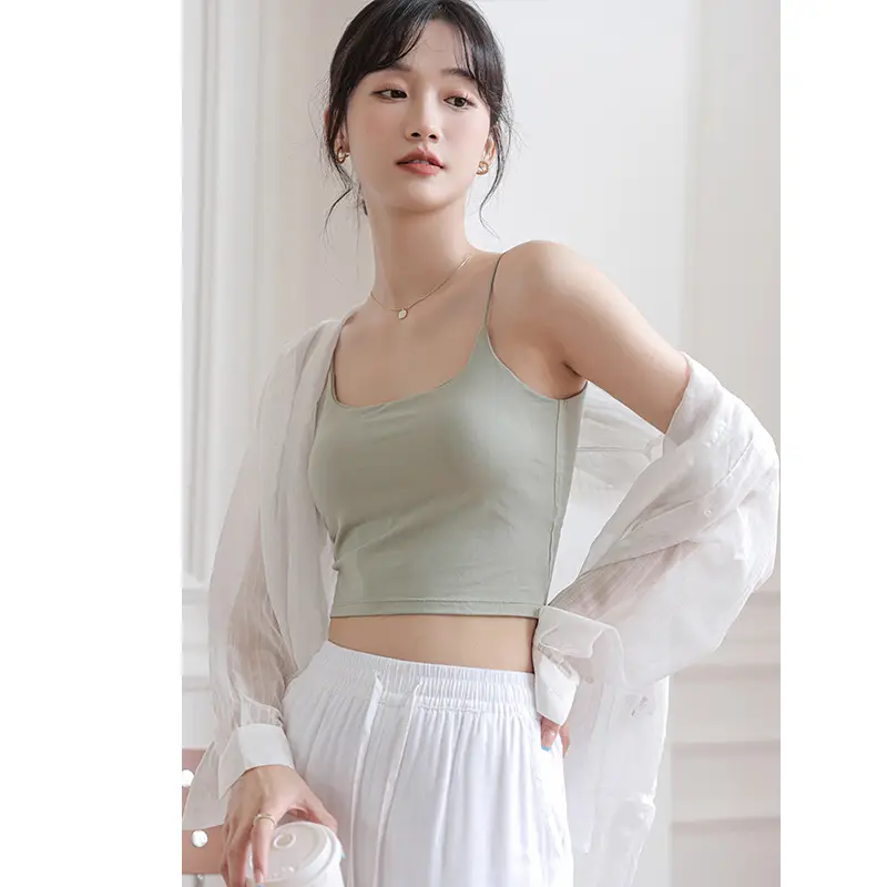 Chic Summer Thin Camisole with Built-In Bra Pads for Women, Suitable for Wearing as an Outer Layer or Base Layer