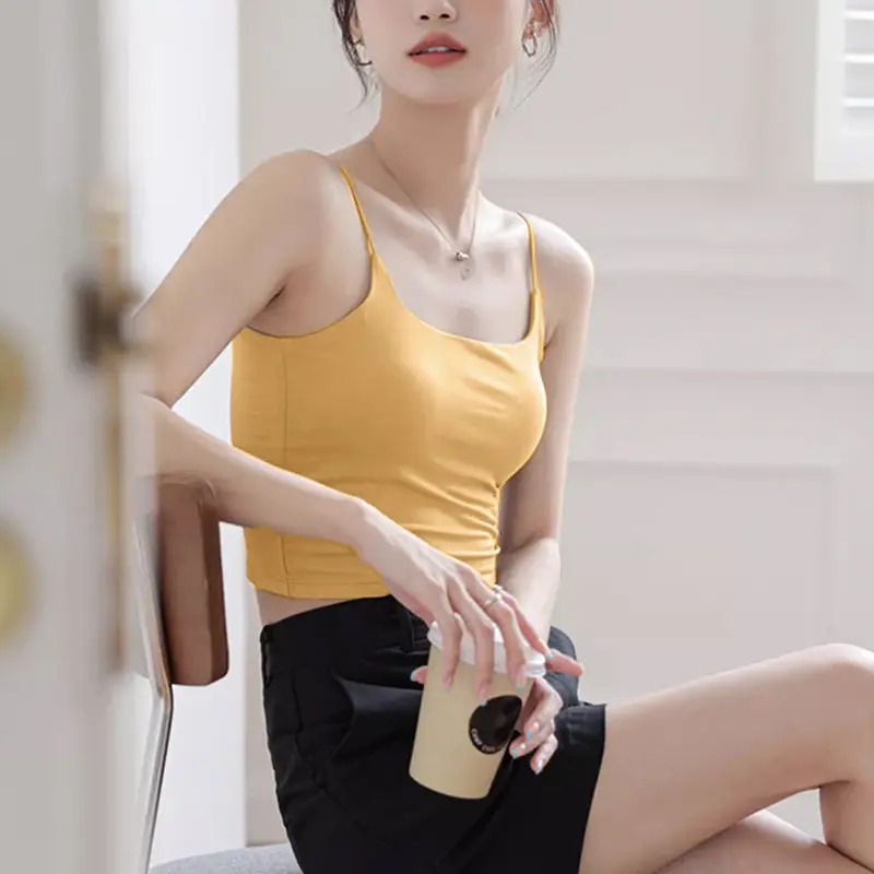 Chic Summer Thin Camisole with Built-In Bra Pads for Women, Suitable for Wearing as an Outer Layer or Base Layer