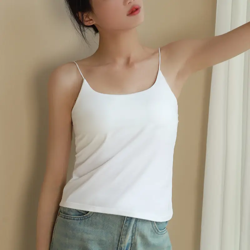Chic Summer Thin Camisole with Built-In Bra Pads for Women, Suitable for Wearing as an Outer Layer or Base Layer