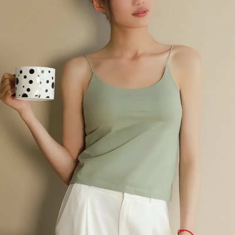 Chic Summer Thin Camisole with Built-In Bra Pads for Women, Suitable for Wearing as an Outer Layer or Base Layer