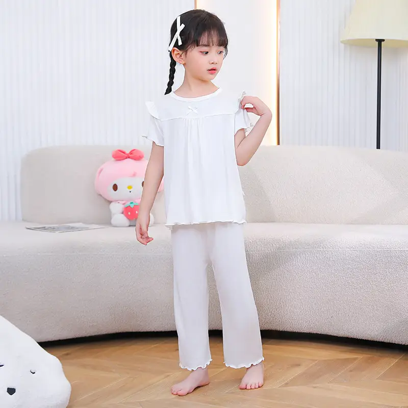 Girls' Short-Sleeved Pajamas, Home Clothes Set, Spring and Summer Thin Children's Air-Conditioned Clothes, Little Girl's Princess Style Suit