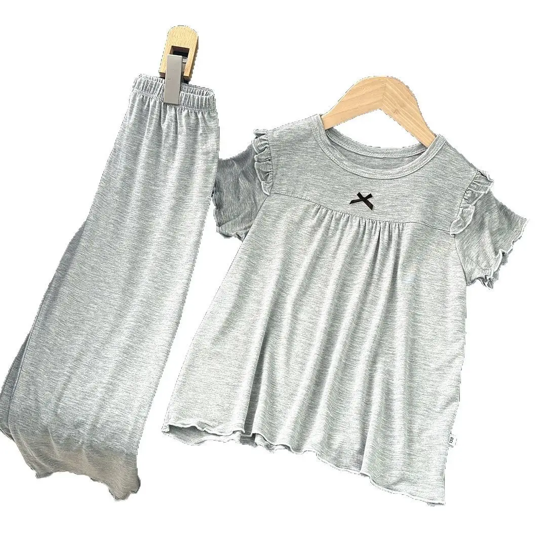 Girls' Short-Sleeved Pajamas, Home Clothes Set, Spring and Summer Thin Children's Air-Conditioned Clothes, Little Girl's Princess Style Suit