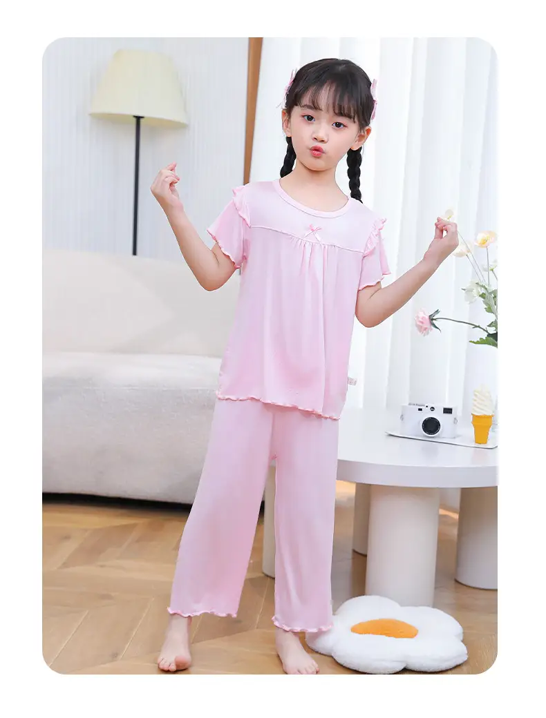 Girls' Short-Sleeved Pajamas, Home Clothes Set, Spring and Summer Thin Children's Air-Conditioned Clothes, Little Girl's Princess Style Suit — feature 13