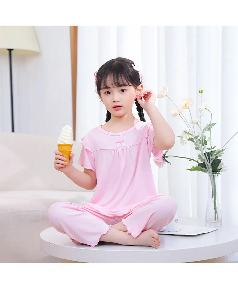 Girls' Short-Sleeved Pajamas, Home Clothes Set, Spring and Summer Thin Children's Air-Conditioned Clothes, Little Girl's Princess Style Suit — feature 14