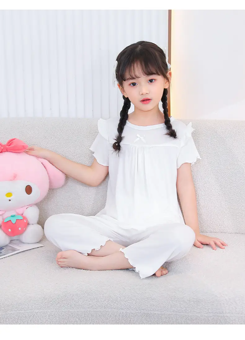 Girls' Short-Sleeved Pajamas, Home Clothes Set, Spring and Summer Thin Children's Air-Conditioned Clothes, Little Girl's Princess Style Suit — feature 16