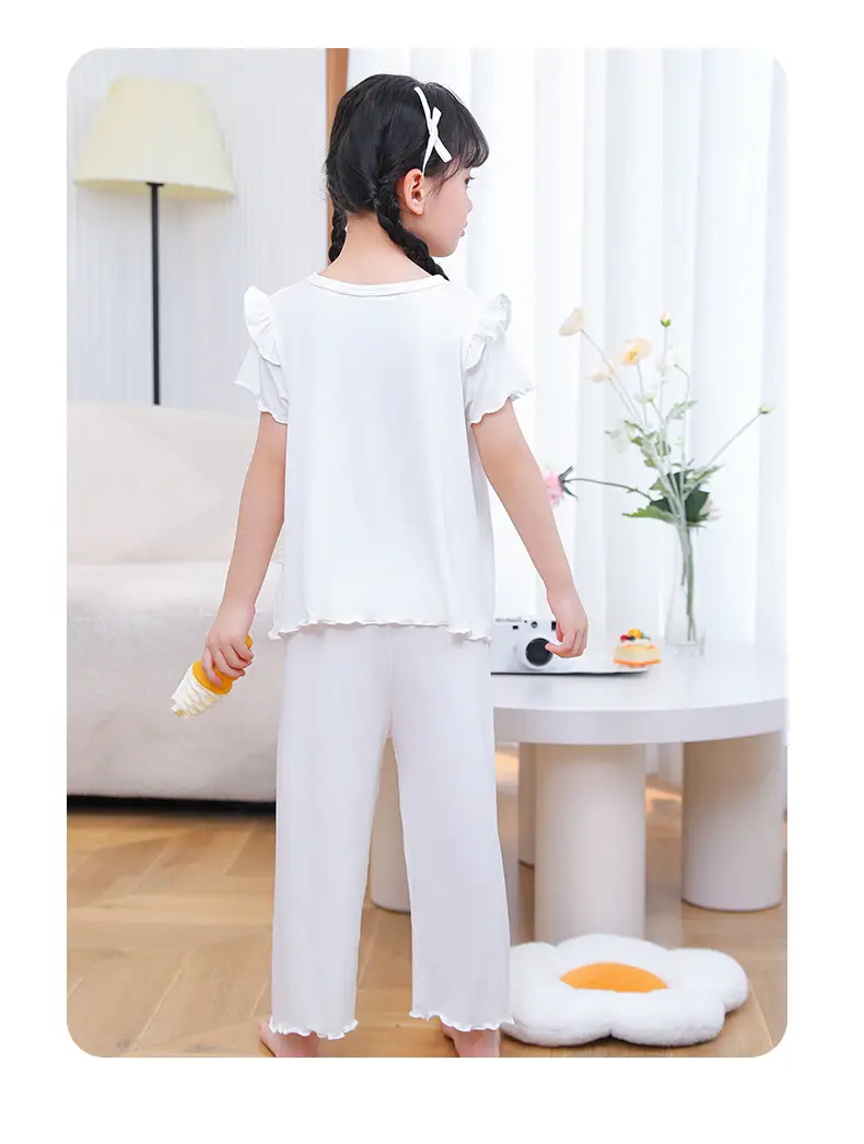 Girls' Short-Sleeved Pajamas, Home Clothes Set, Spring and Summer Thin Children's Air-Conditioned Clothes, Little Girl's Princess Style Suit — feature 17