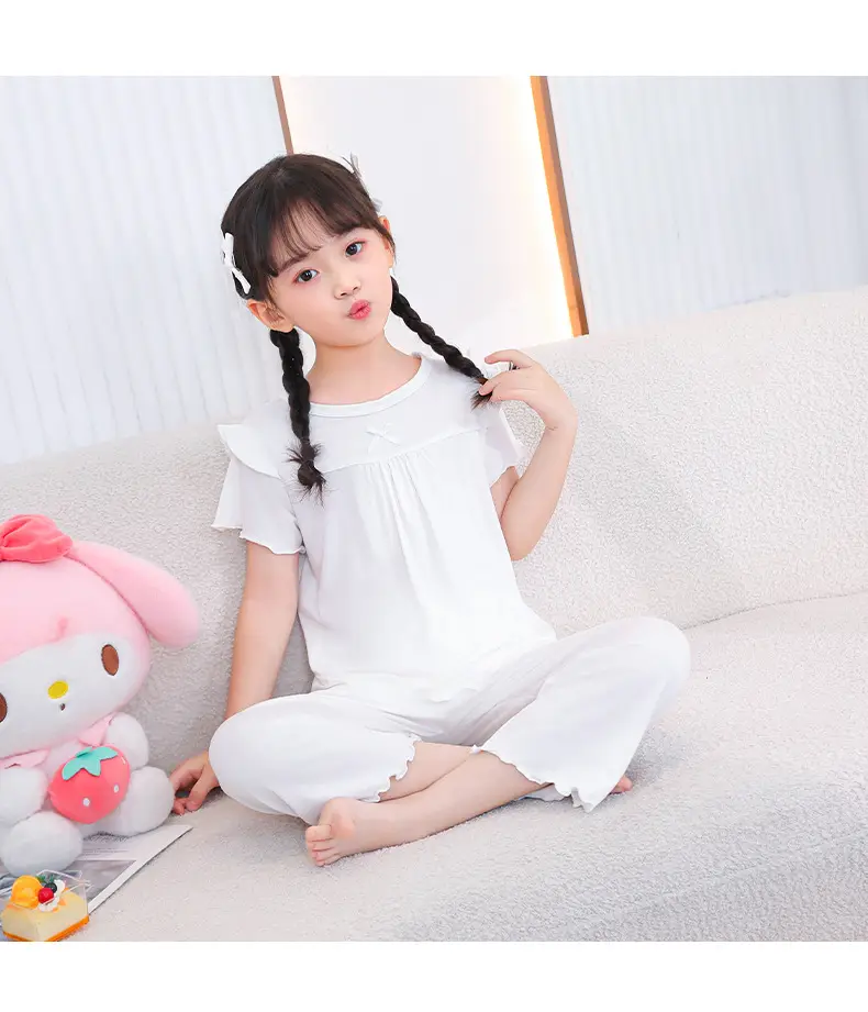 Girls' Short-Sleeved Pajamas, Home Clothes Set, Spring and Summer Thin Children's Air-Conditioned Clothes, Little Girl's Princess Style Suit — feature 18
