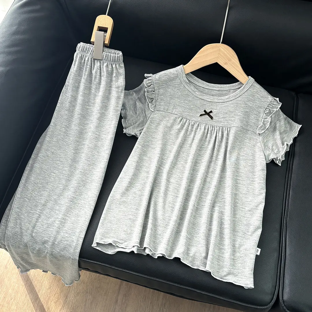 Girls' Short-Sleeved Pajamas, Home Clothes Set, Spring and Summer Thin Children's Air-Conditioned Clothes, Little Girl's Princess Style Suit