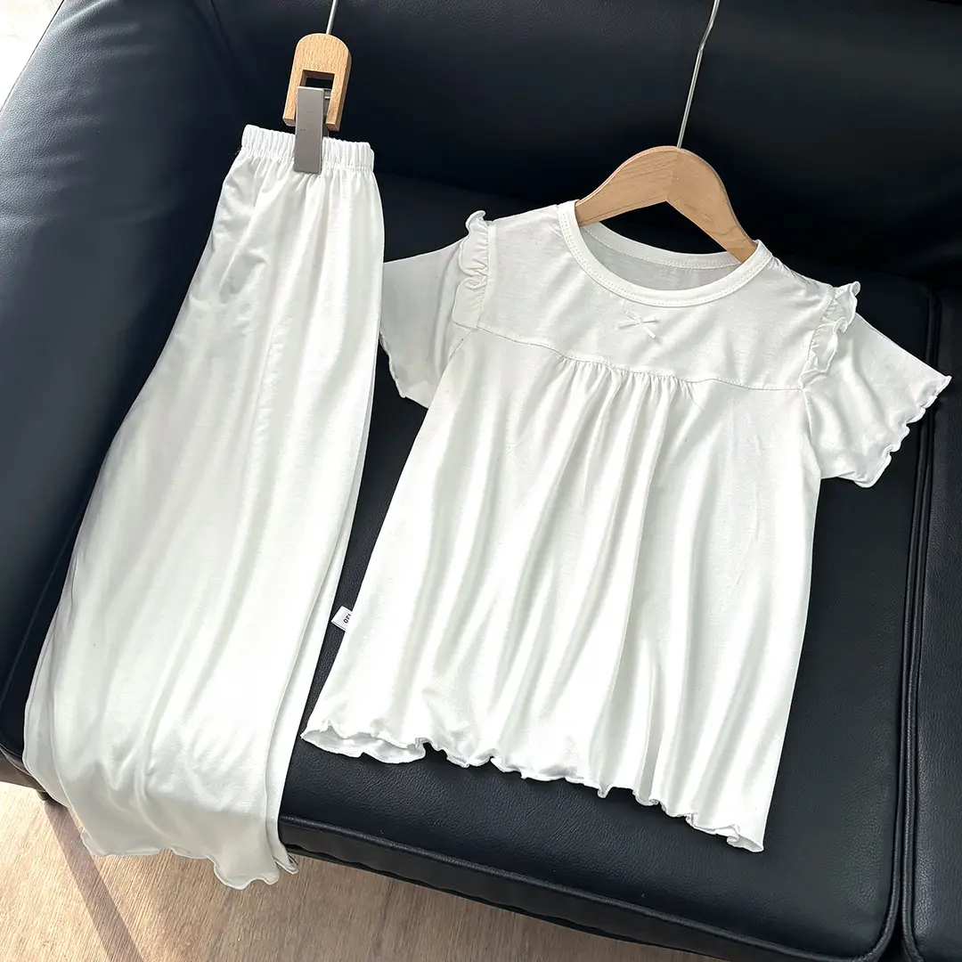 Girls' Short-Sleeved Pajamas, Home Clothes Set, Spring and Summer Thin Children's Air-Conditioned Clothes, Little Girl's Princess Style Suit