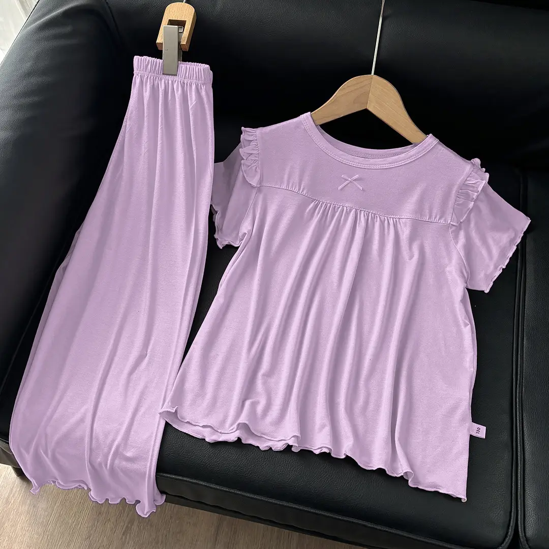 Girls' Short-Sleeved Pajamas, Home Clothes Set, Spring and Summer Thin Children's Air-Conditioned Clothes, Little Girl's Princess Style Suit