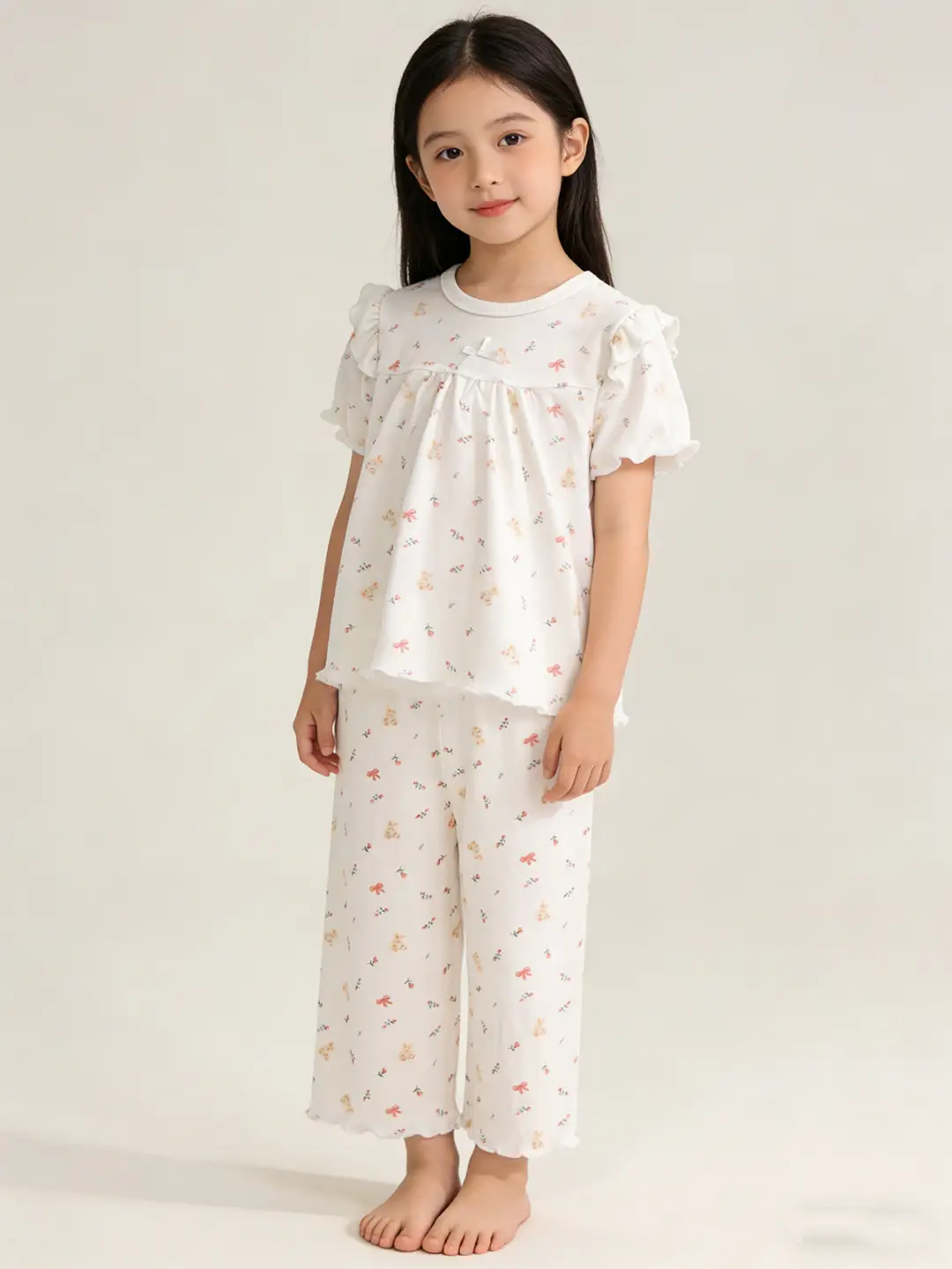 Girls' Short-Sleeved Pajamas, Home Clothes Set, Spring and Summer Thin Children's Air-Conditioned Clothes, Little Girl's Princess Style Suit