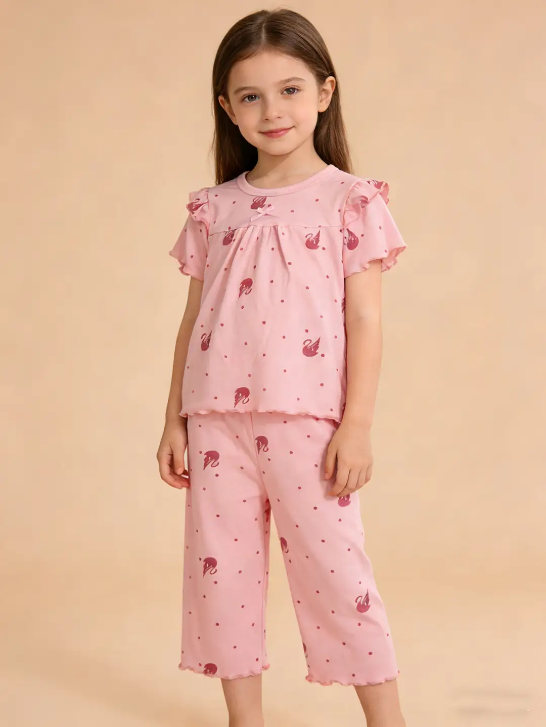 Girls' Short-Sleeved Pajamas, Home Clothes Set, Spring and Summer Thin Children's Air-Conditioned Clothes, Little Girl's Princess Style Suit