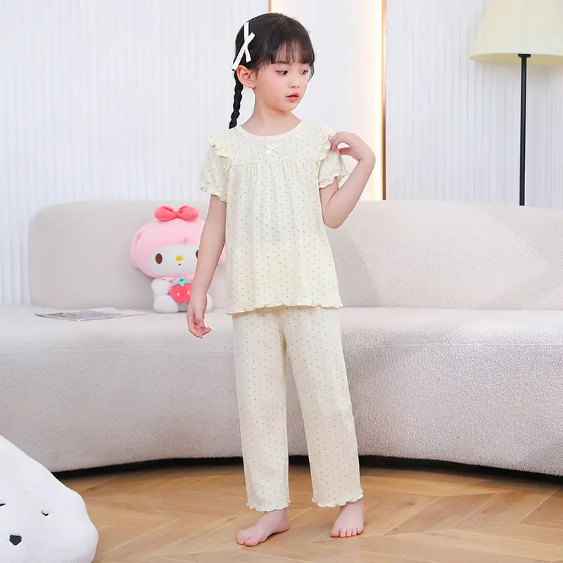 Girls' Short-Sleeved Pajamas, Home Clothes Set, Spring and Summer Thin Children's Air-Conditioned Clothes, Little Girl's Princess Style Suit