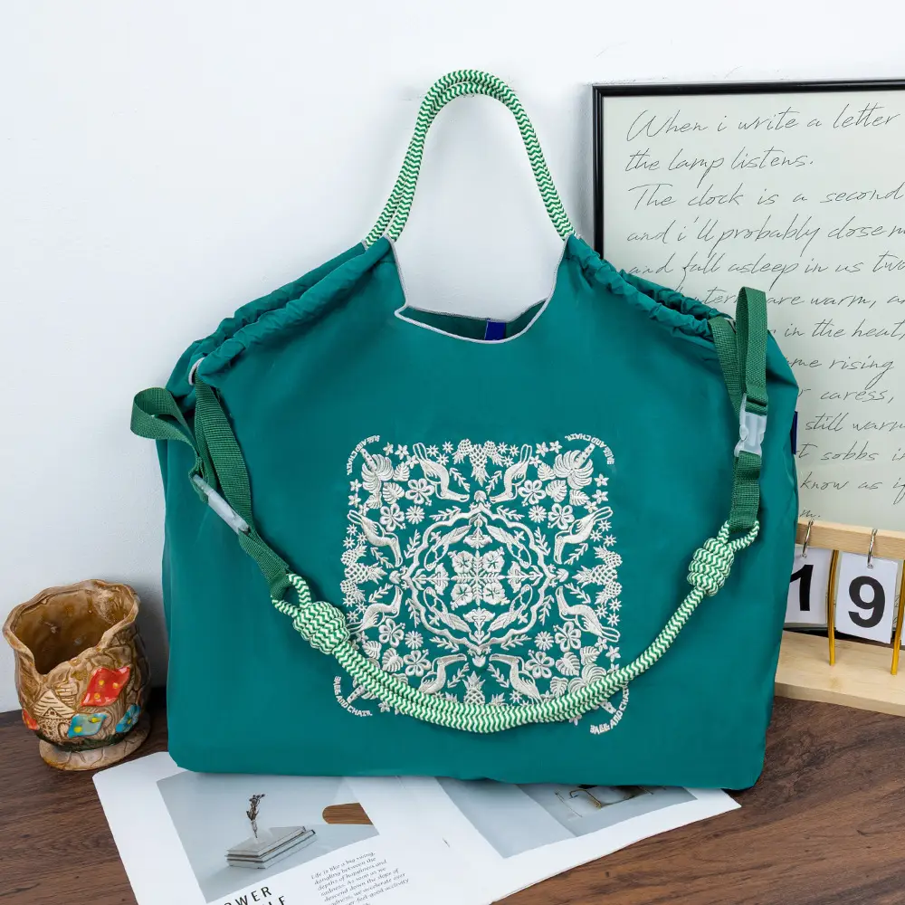 New Japanese-Style Embroidered Tote Bag Orange Green
