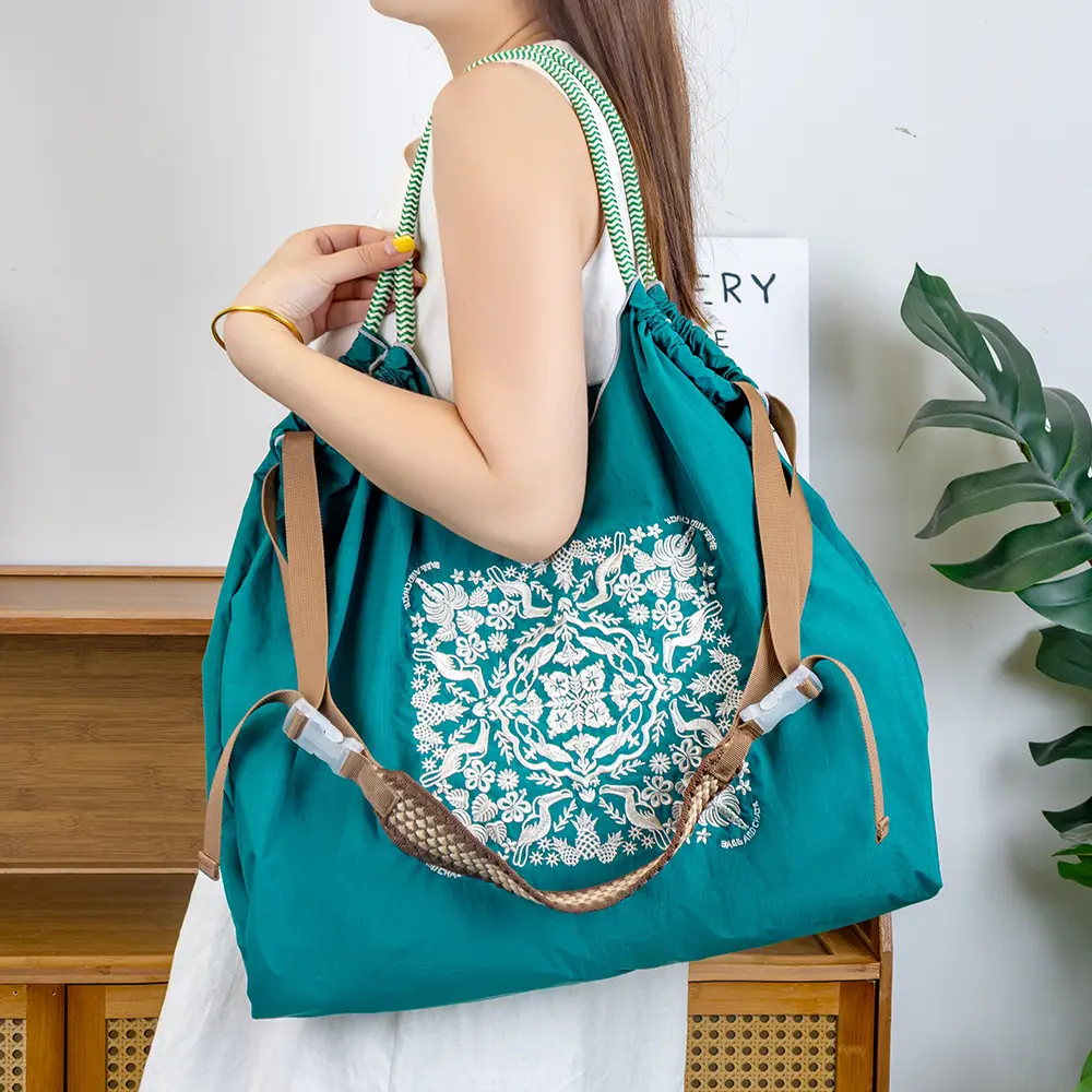 New Japanese-Style Embroidered Tote Bag Orange Green — feature 15