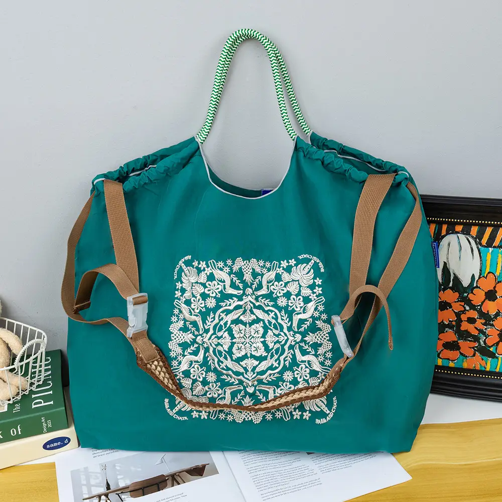 New Japanese-Style Embroidered Tote Bag Orange Green — feature 3