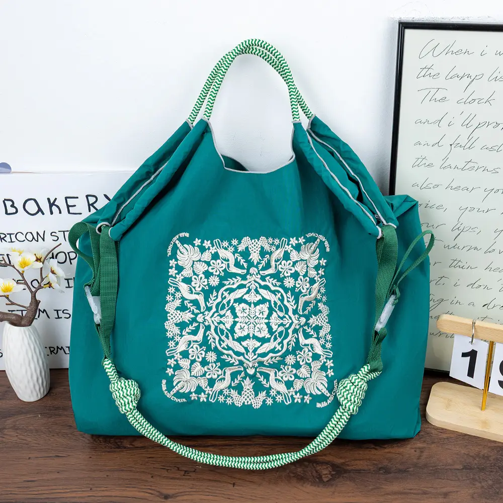 New Japanese-Style Embroidered Tote Bag Orange Green — feature 5