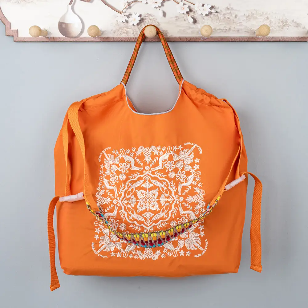 New Japanese-Style Embroidered Tote Bag Orange Green — feature 9