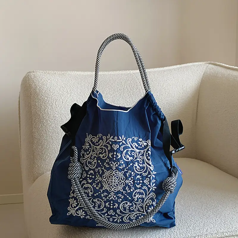 New Japanese-Style Embroidered Tote Bag Orange Green