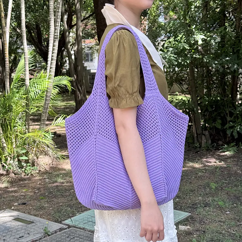 Purple Knitted Women's Shoulder Bag Large Capacity - Image 7