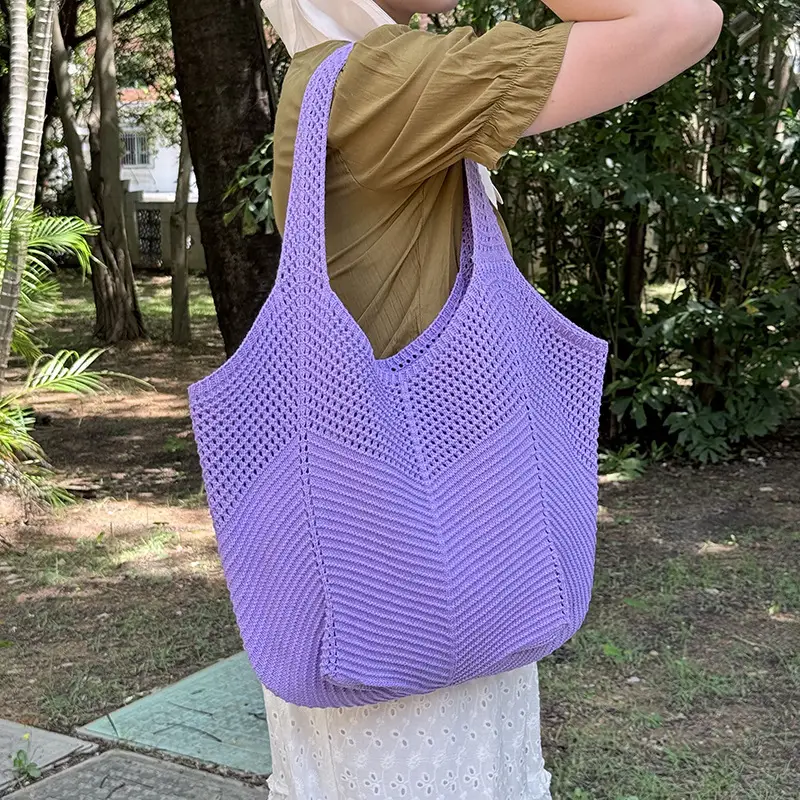Purple Knitted Women's Shoulder Bag Large Capacity — feature 9