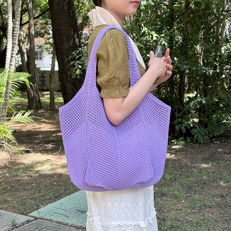 Purple Knitted Women's Shoulder Bag Large Capacity - Image 5