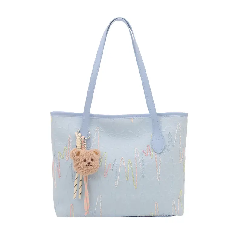 White Embroidered One-Shoulder Tote Bag for Women - Image 10