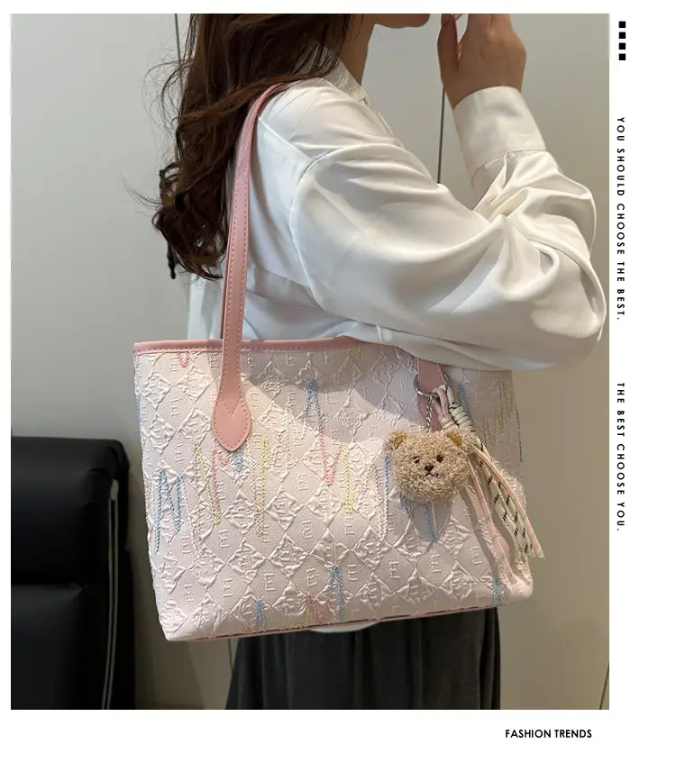 White Embroidered One-Shoulder Tote Bag for Women — feature 1