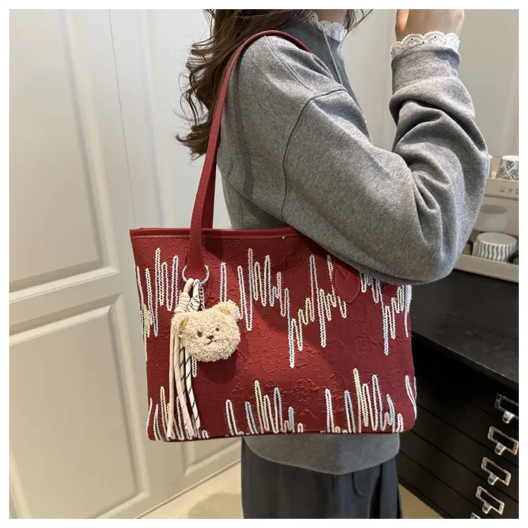 White Embroidered One-Shoulder Tote Bag for Women — feature 10