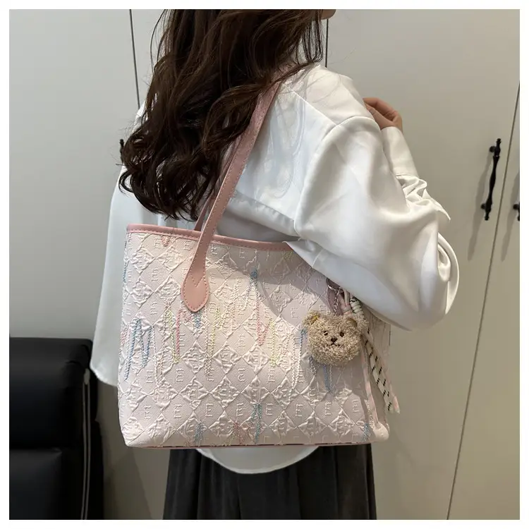 White Embroidered One-Shoulder Tote Bag for Women — feature 12