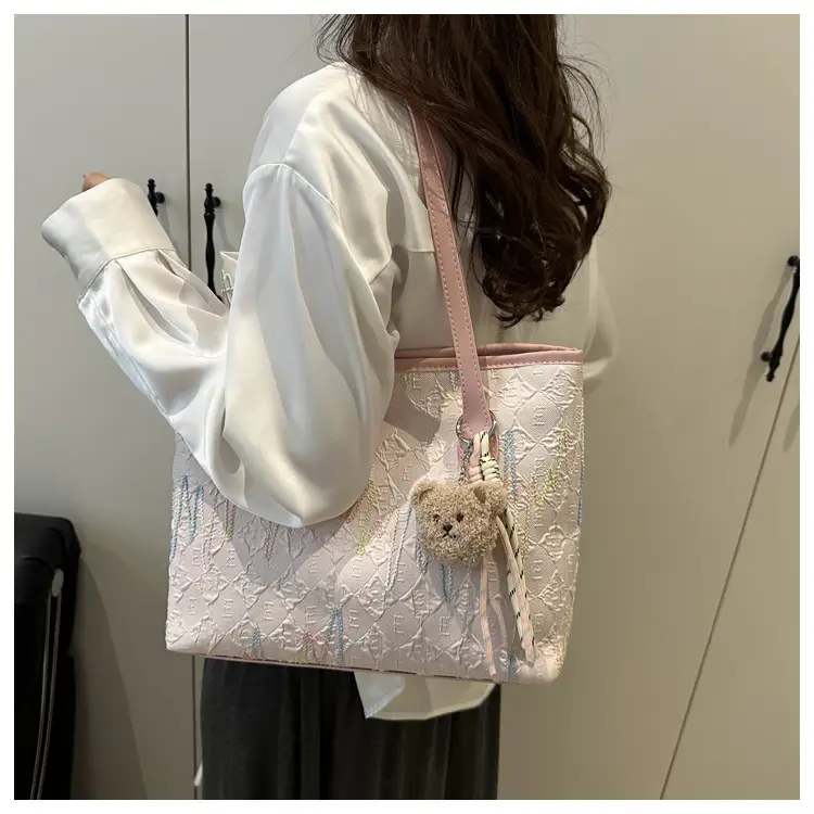 White Embroidered One-Shoulder Tote Bag for Women — feature 13