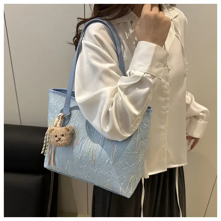 White Embroidered One-Shoulder Tote Bag for Women — feature 15