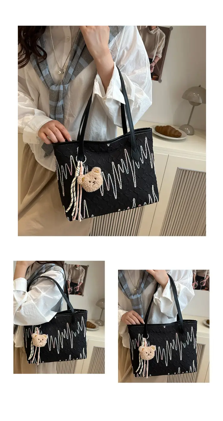 White Embroidered One-Shoulder Tote Bag for Women — feature 18