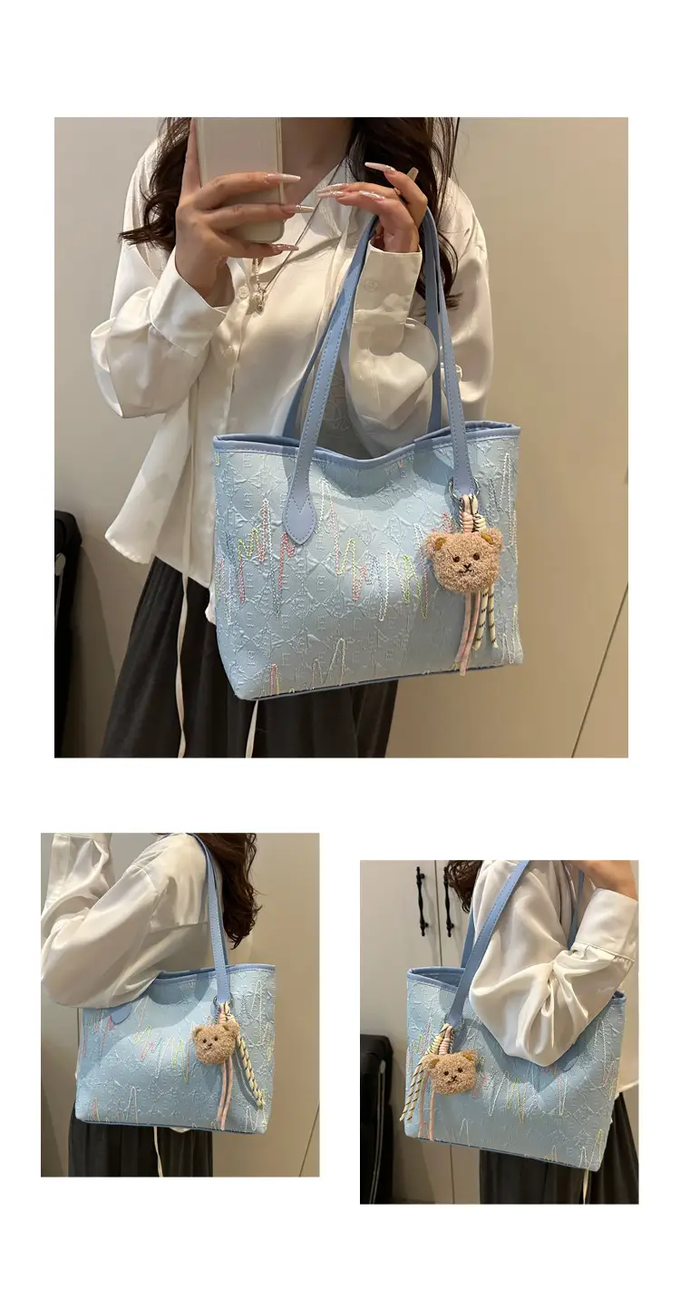 White Embroidered One-Shoulder Tote Bag for Women — feature 19